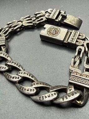 C'est Magnifique Dual Chain Fancy Link Heavy 9" Silver BRACELET 48g